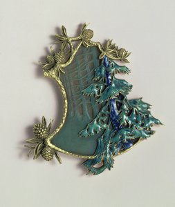 冬の風景のペンダント、ルネ・ジュール・ラリック（1860-1945）、パリ、1900-01（金、ガラス、シャンブレーヴ・エナメル）